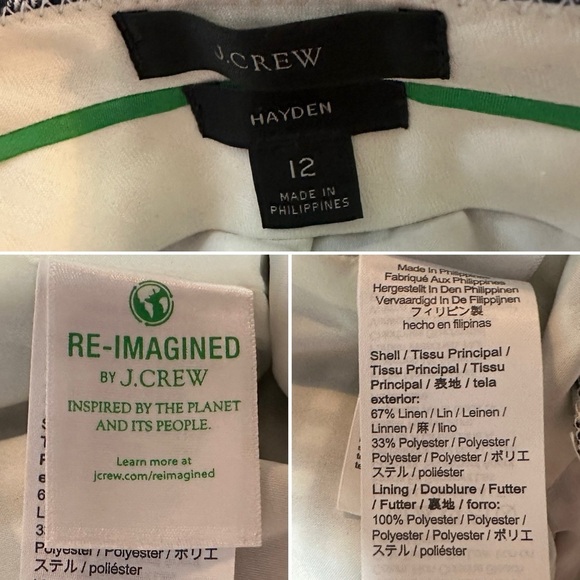 J. Crew Hayden Kickout Crop Gingham Linen Pants Navy Blue White Women’s Size 12 - Picture 16 of 16